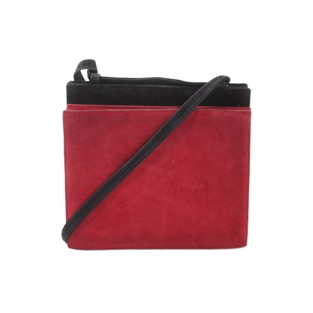 Les Sacs De Capucine Suede Colorblock Vintage Shoulder Handbag Red Black